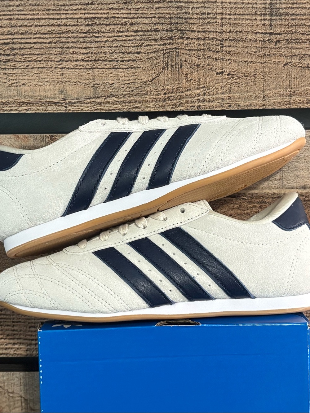 adidas Men's Cream Suede Sneakers with Navy Stripes